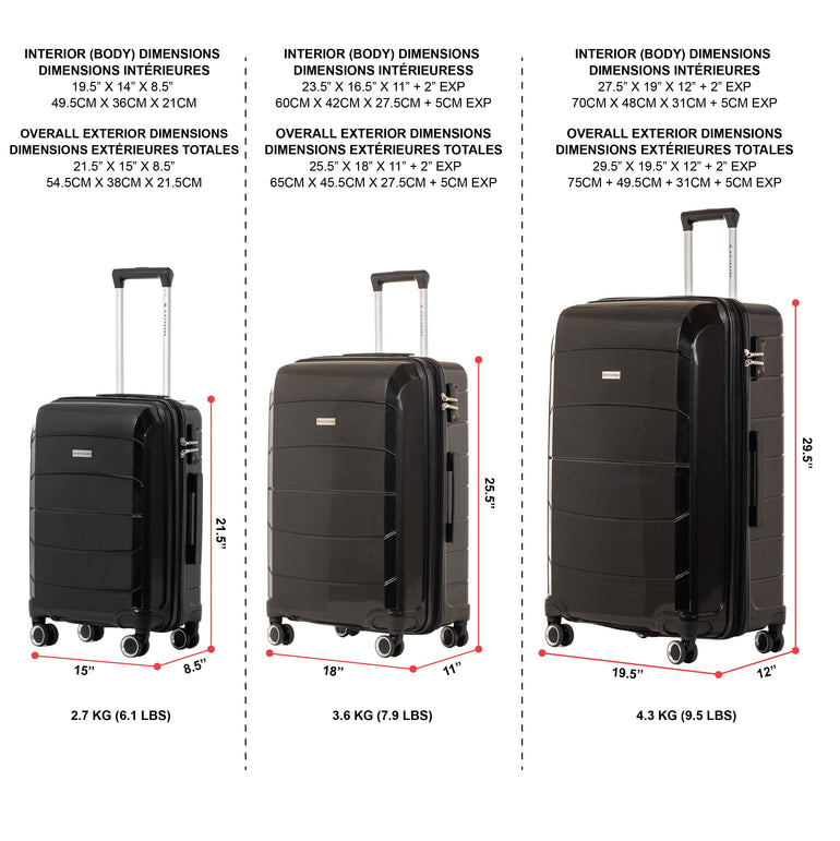 Air Canada Luggage Black Air Canada Optimum Hardside 3 Piece Luggage Set