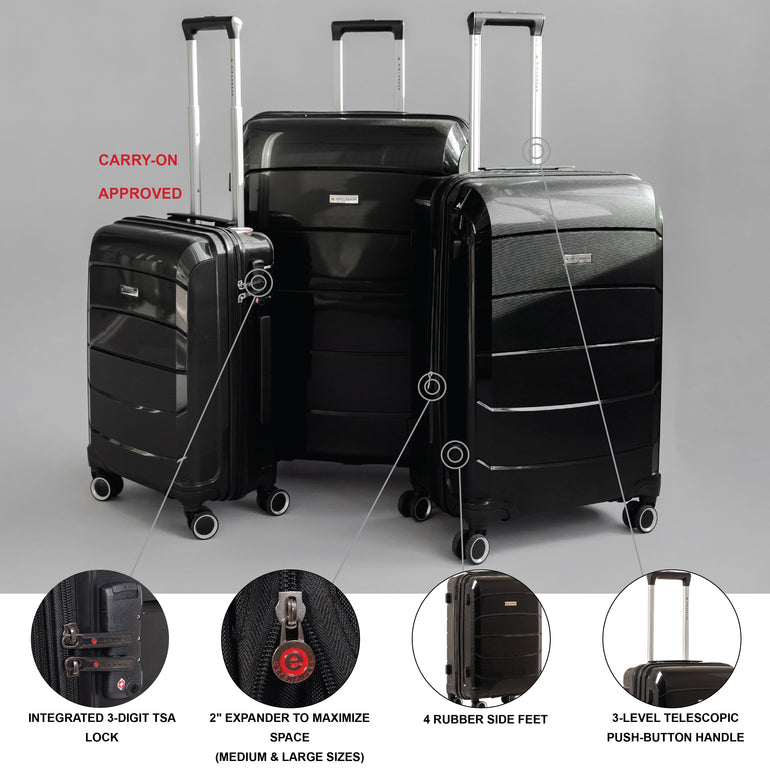 Air Canada Luggage Black Air Canada Optimum Hardside 3 Piece Luggage Set
