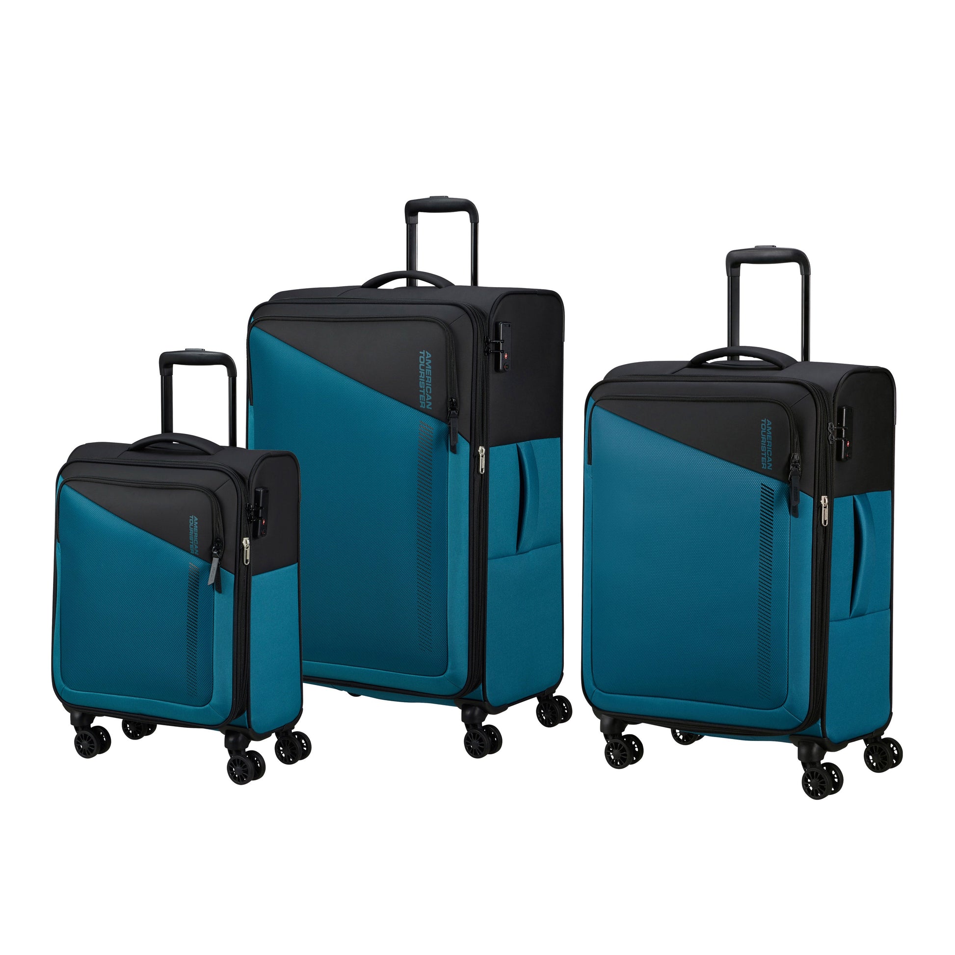 American Tourister Luggage Black/Blue American Tourister Daring Dash Spinner Expandable 3-Piece Luggage Set