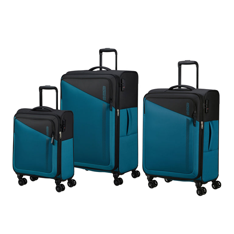 American Tourister Luggage Black/Blue American Tourister Daring Dash Spinner Expandable 3-Piece Luggage Set