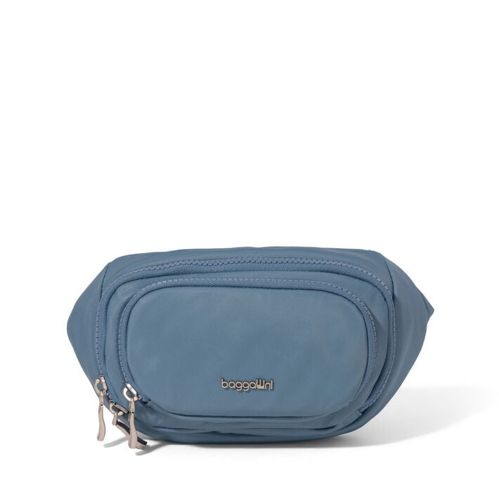 Baggallini Waist Pouches Cornflower Twill Baggallini On The Go Belt Bag Waist Pack - Cornflower Twill