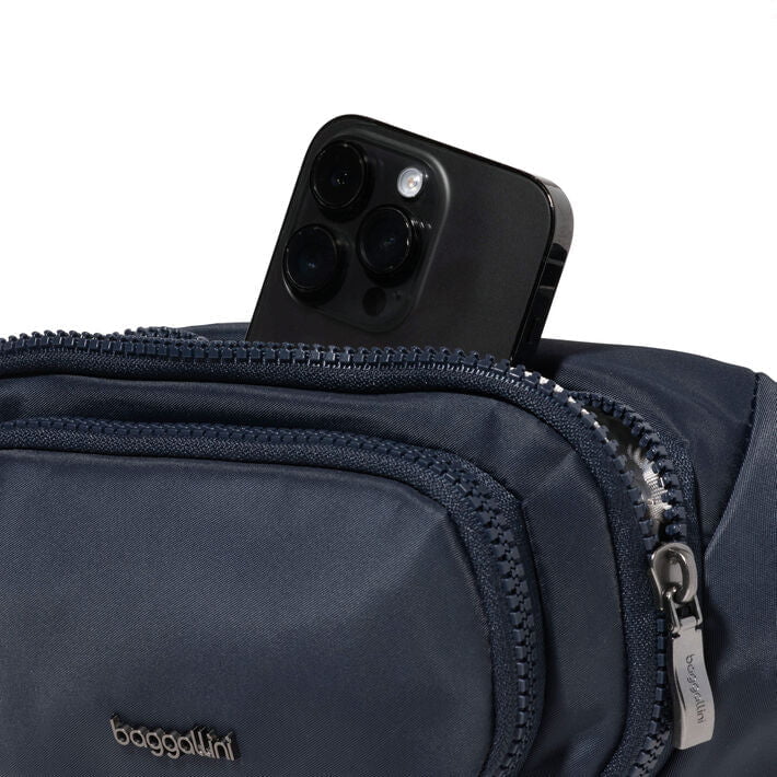 Baggallini Waist Pouches Steel Grey Twill Baggallini On The Go Belt Bag Waist Pack - Steel Grey Twill