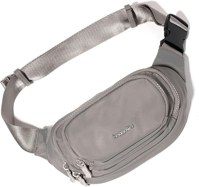 Baggallini Waist Pouches Steel Grey Twill Baggallini On The Go Belt Bag Waist Pack - Steel Grey Twill