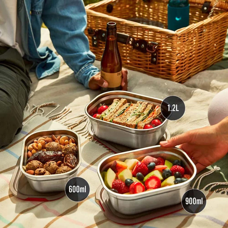 Black + Blum Travel Accessories Grey/Red Black + Blum Food Box Set 3-Piece - M/M/M