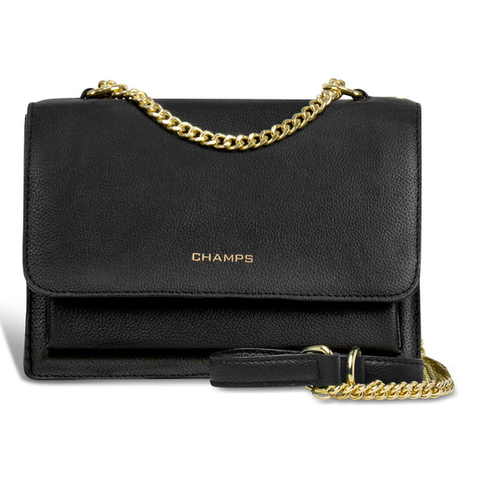 Champs Handbags Black Champs Gala Leather Clutch Shoulder Bag