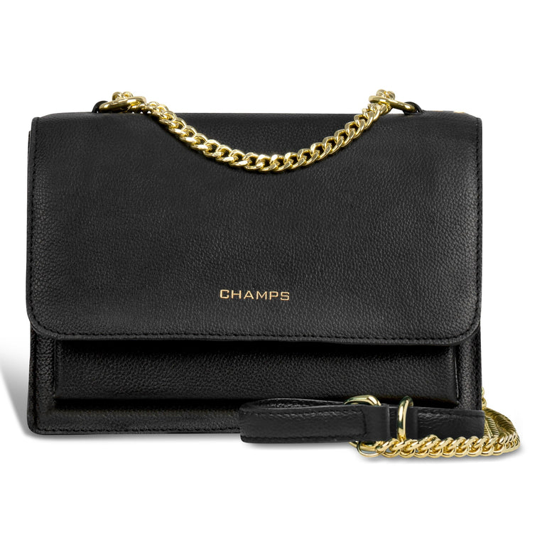 Champs Handbags Black Champs Gala Leather Clutch Shoulder Bag