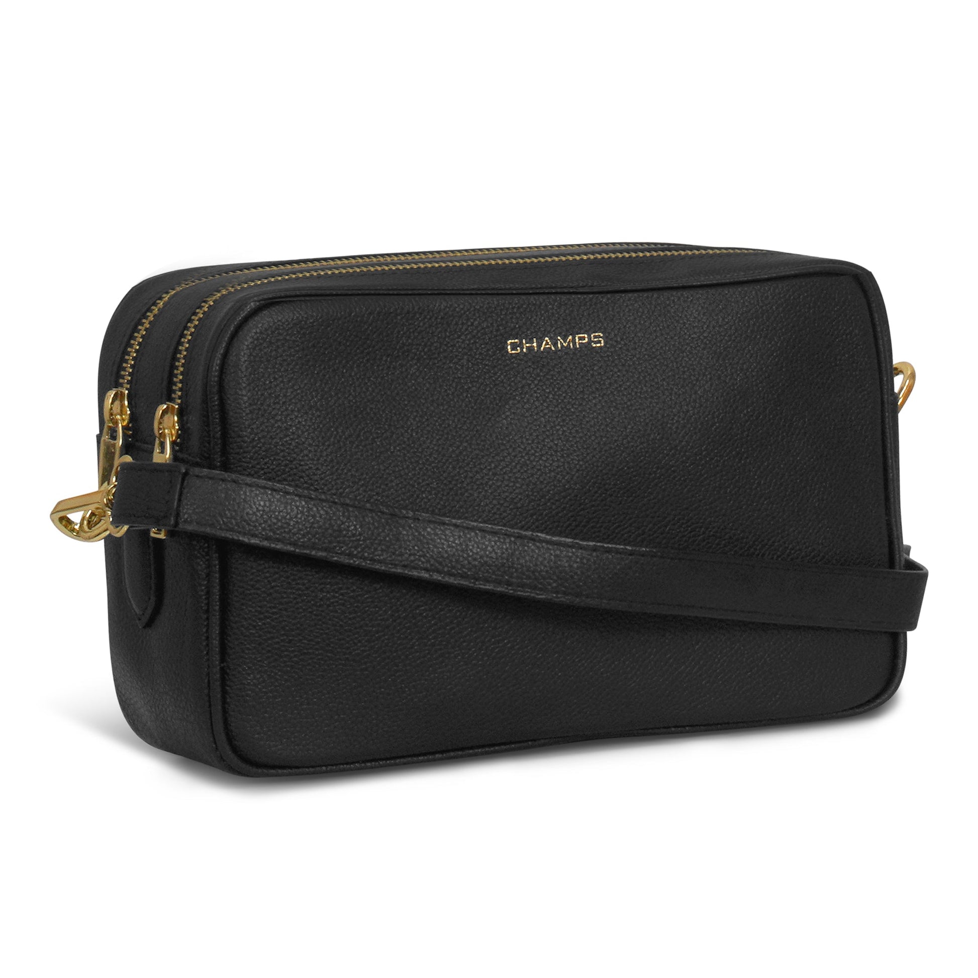 Champs Handbags Black Champs Gala Leather Double-Zip Shoulder Bag