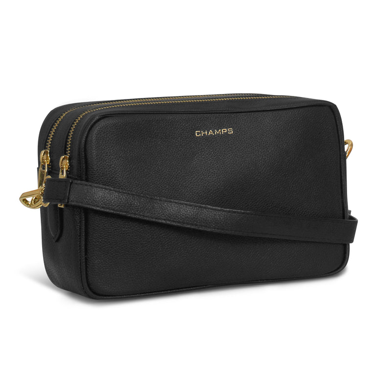 Champs Handbags Black Champs Gala Leather Double-Zip Shoulder Bag