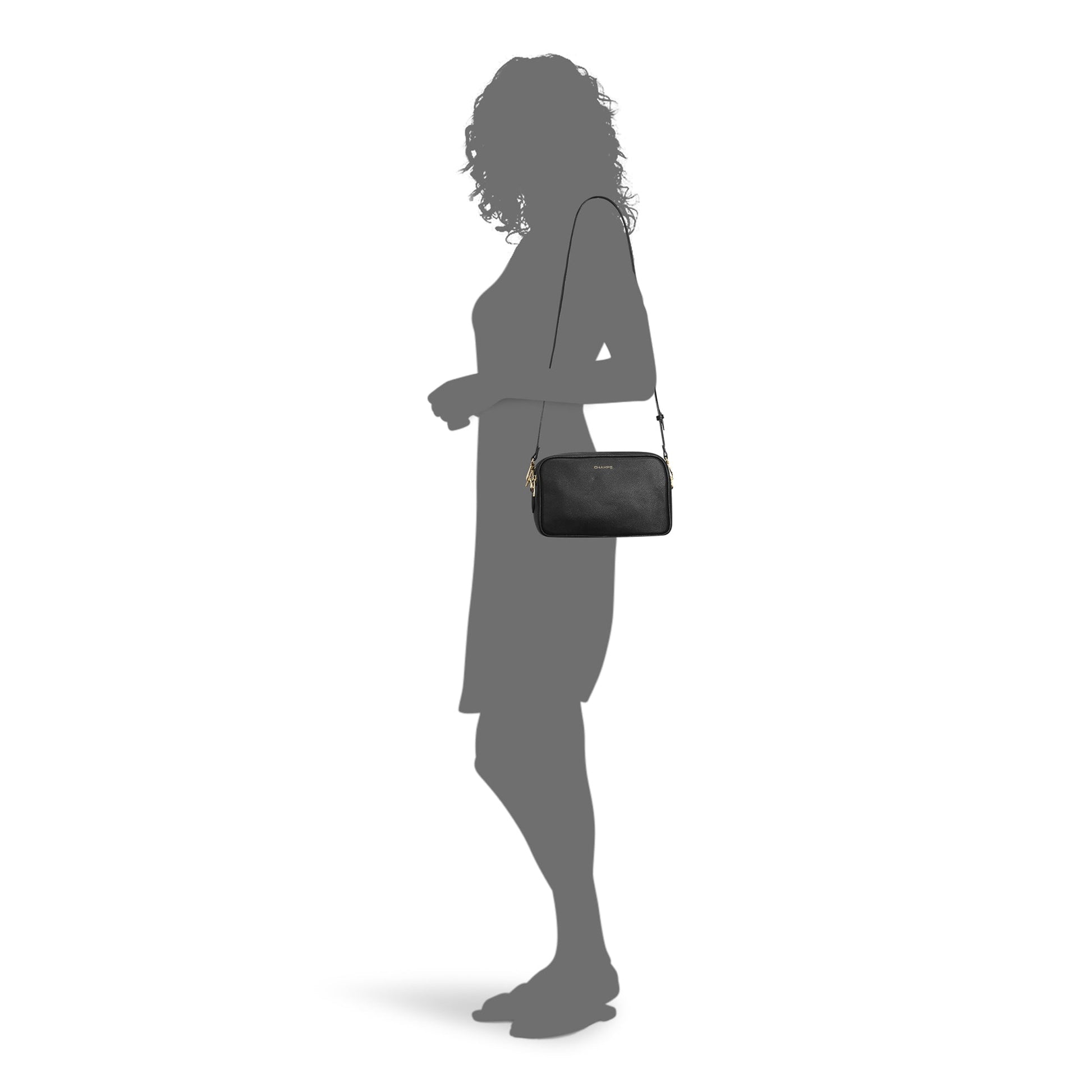 Champs Handbags Black Champs Gala Leather Double-Zip Shoulder Bag