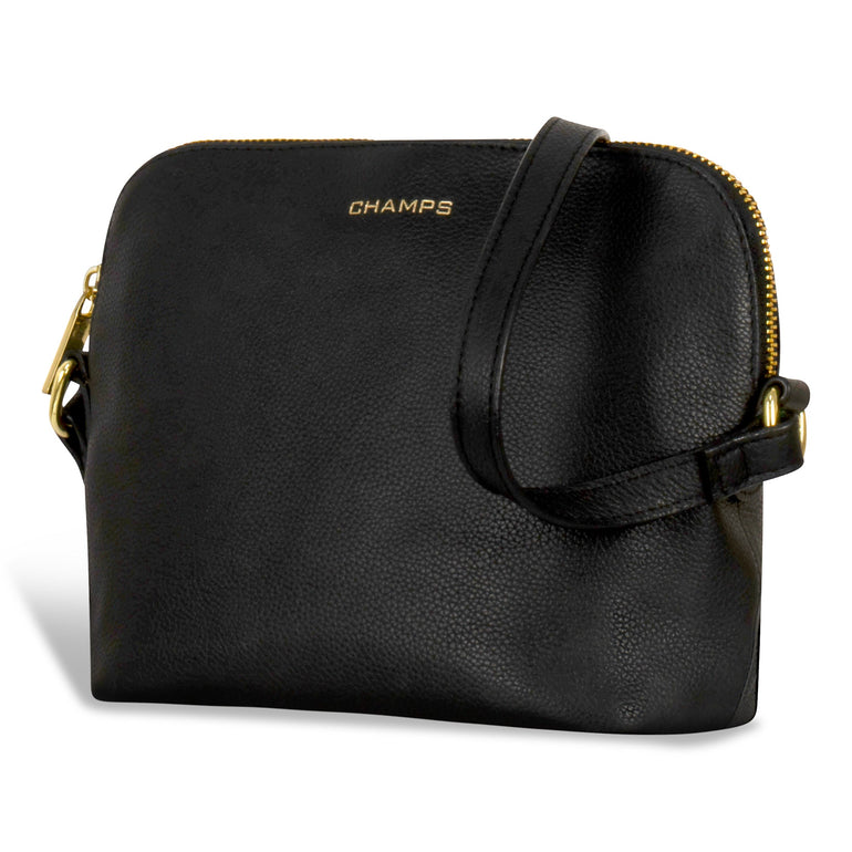 Champs Handbags Black Champs Gala Leather Top-Zip Shoulder Bag