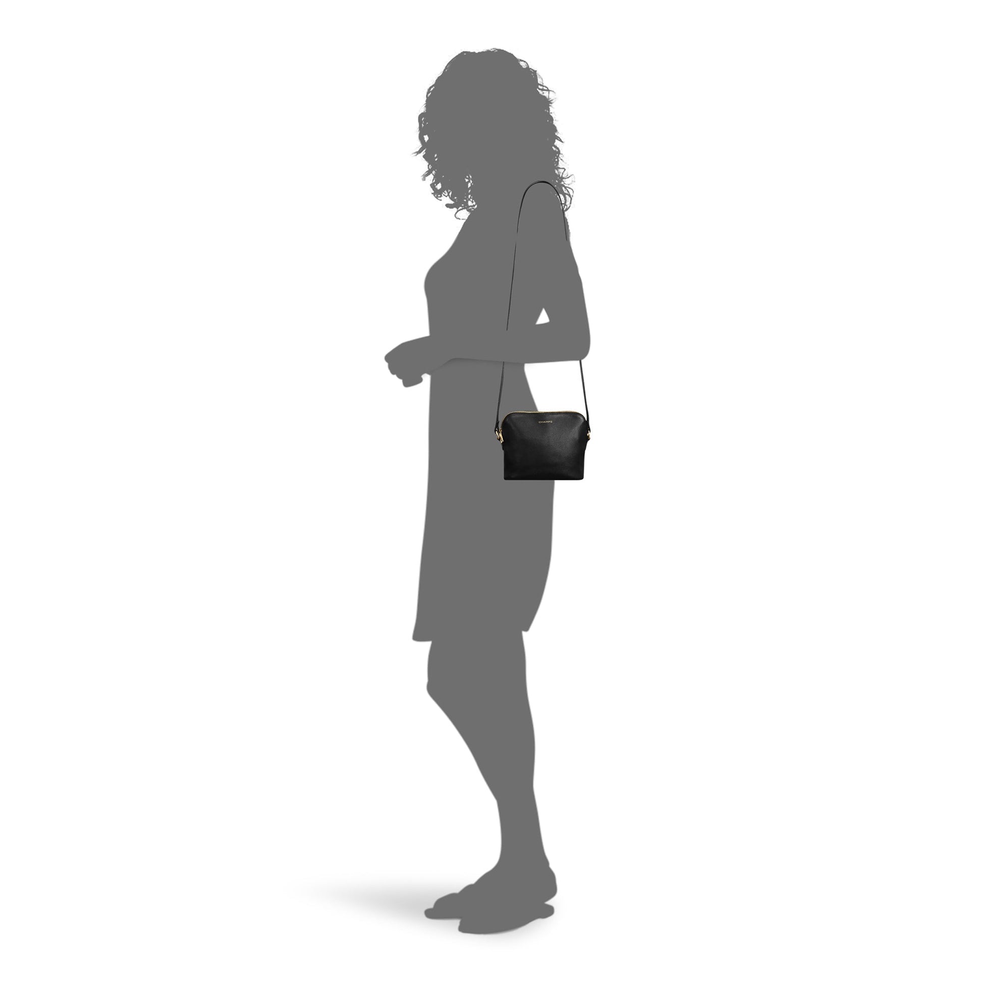 Champs Handbags Black Champs Gala Leather Top-Zip Shoulder Bag