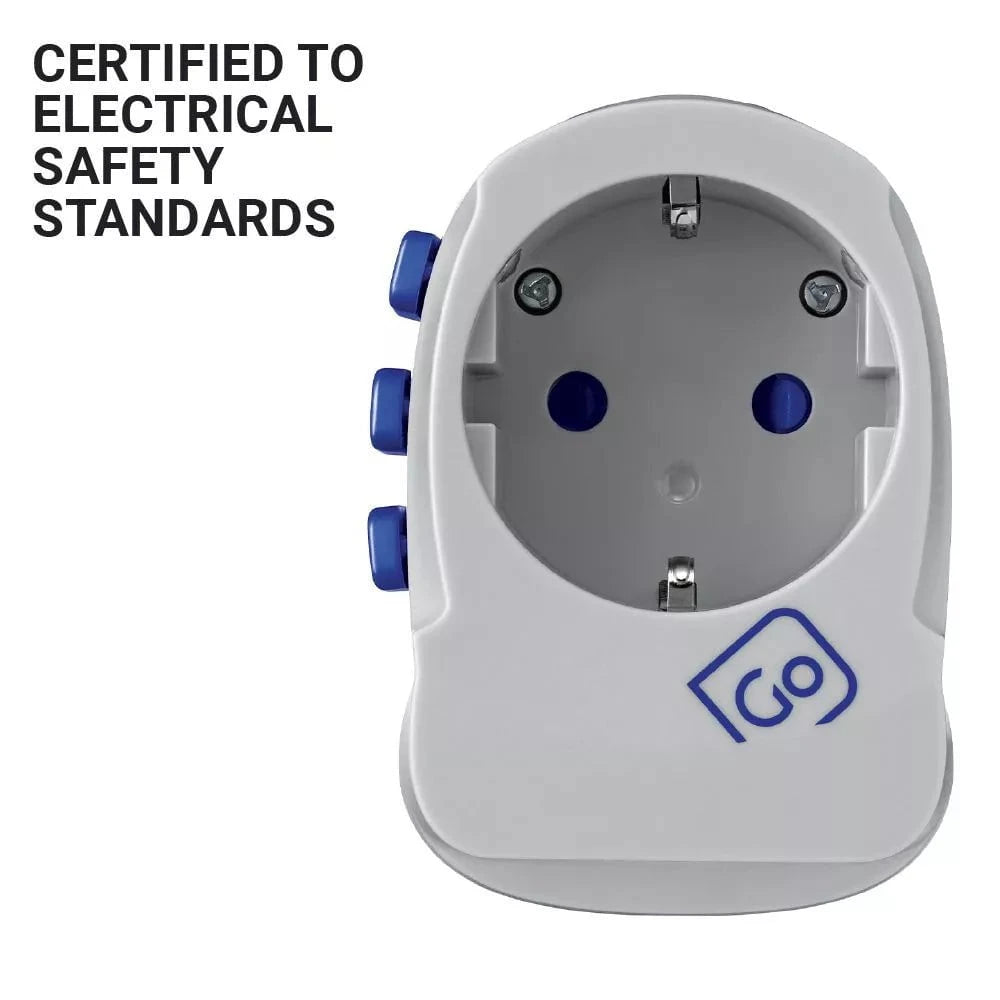 Go Travel Adapters White/Blue Go Travel Worldwide Adaptor + USB-A & USB-C