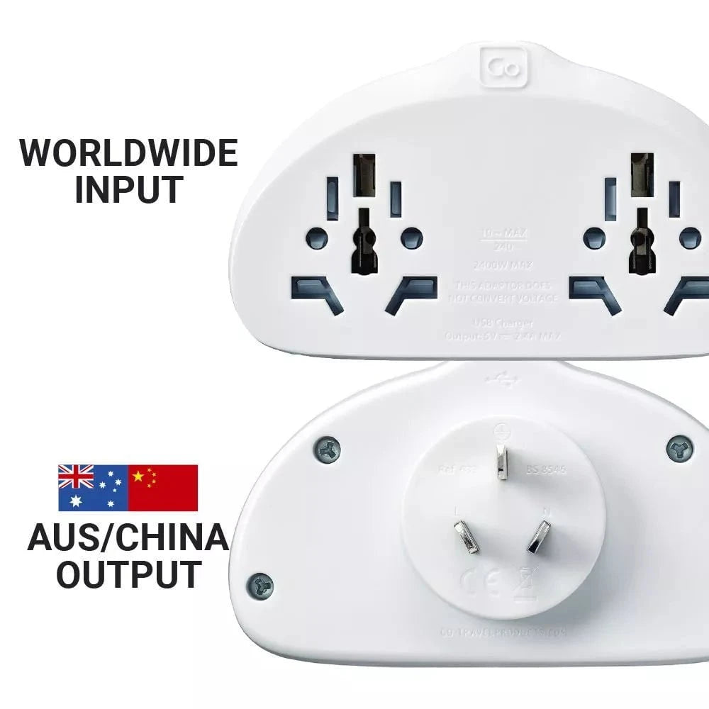 Go Travel Adapters White Go Travel World-AUS/China Adaptor Duo + USB