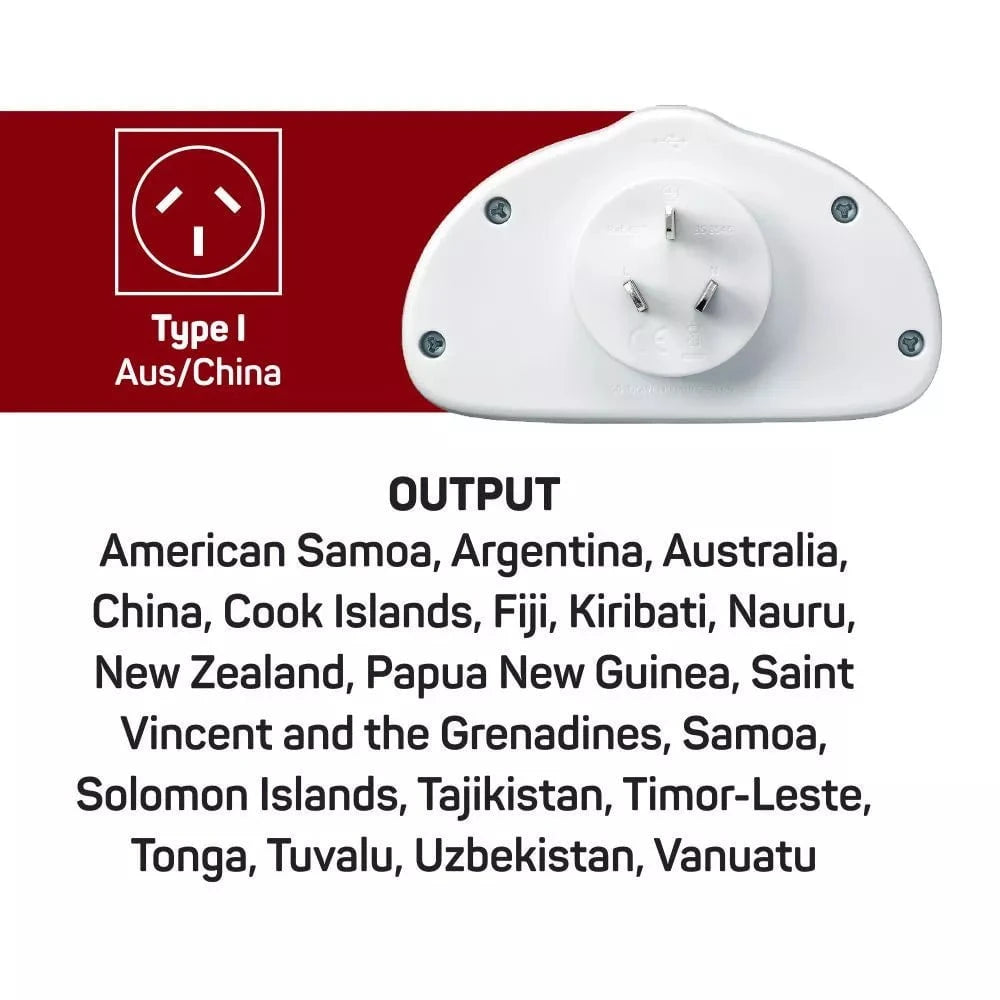 Go Travel Adapters White Go Travel World-AUS/China Adaptor Duo + USB