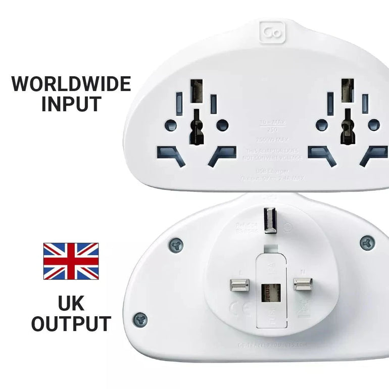 Go Travel Adapters White Go Travel World-UK Duo Adaptor + USB