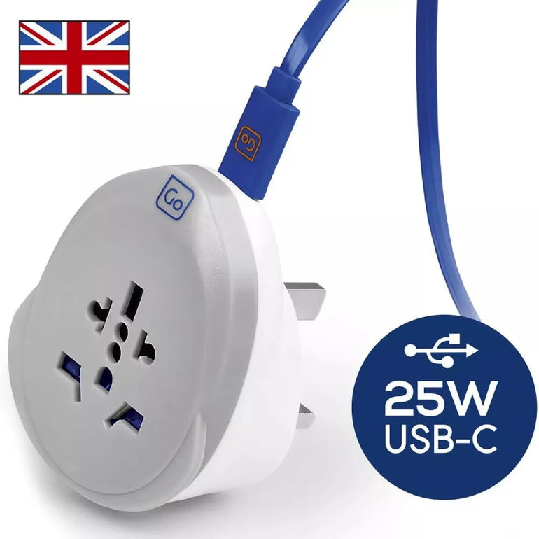 Go Travel Adapters White/Grey Go Travel World-UK USB-C Adaptor + (25W)