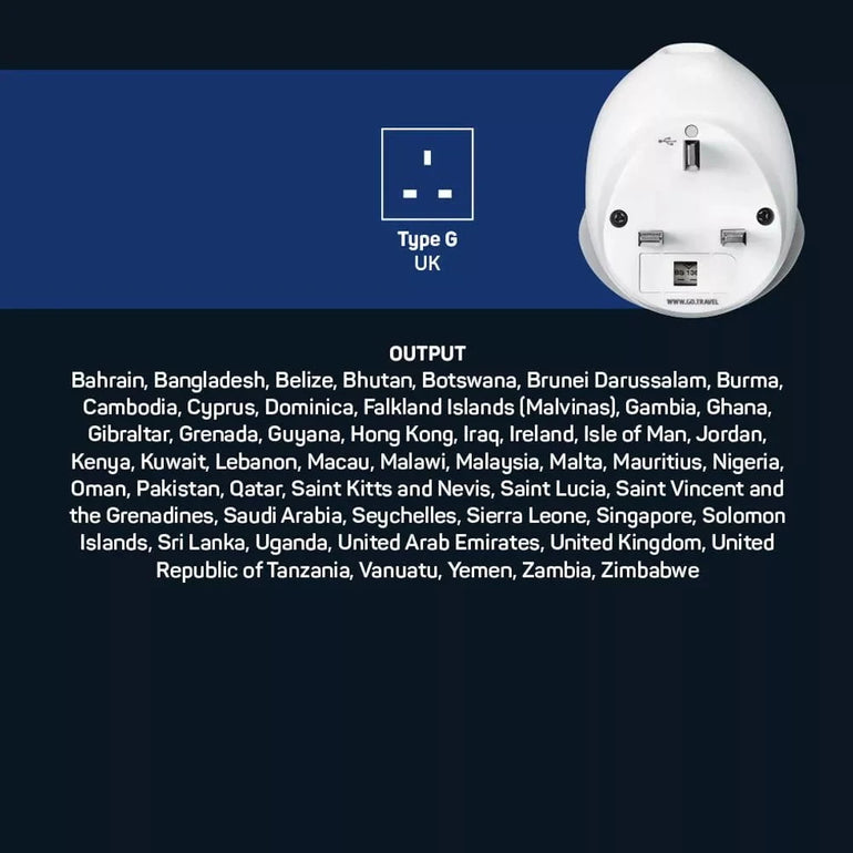 Go Travel Adapters White/Grey Go Travel World-UK USB-C Adaptor + (25W)