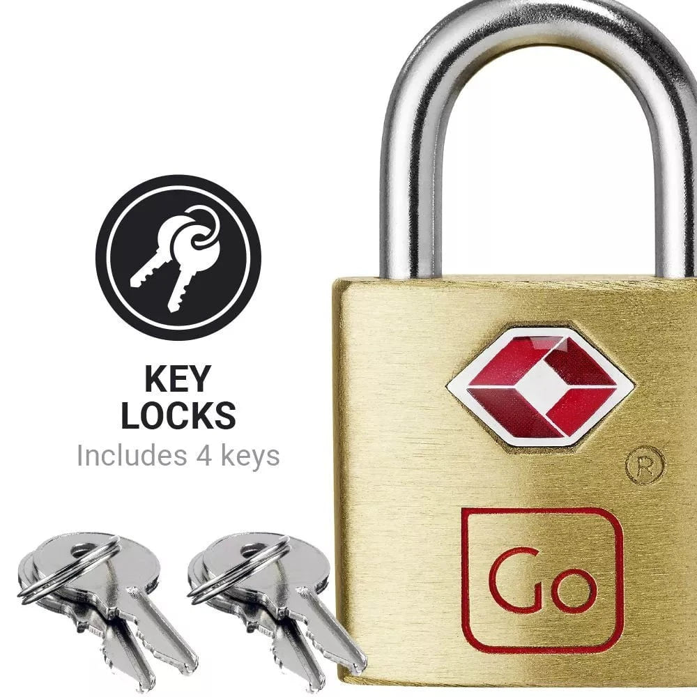 Go Travel Locks Brass Go Travel Classic Brass Key Twin Padlocks TSA