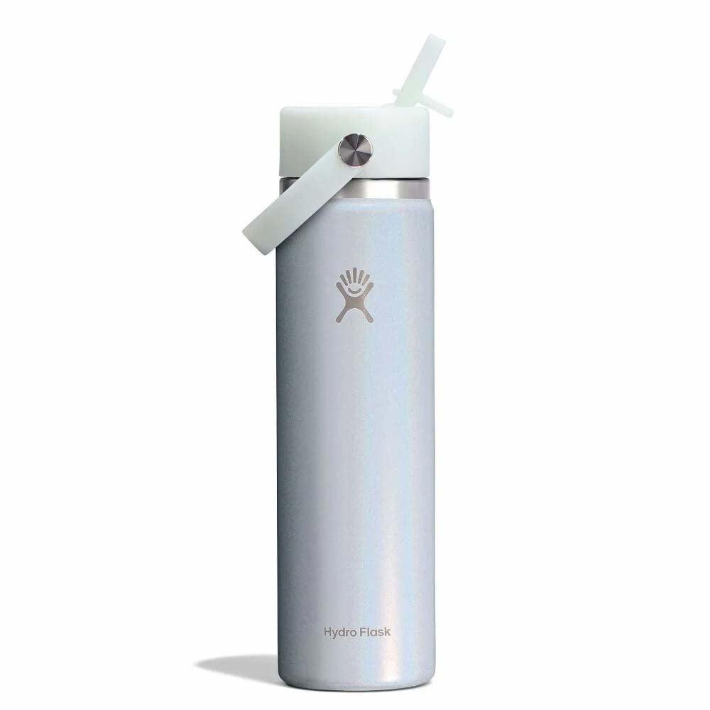 Hydro Flask Water Bottles Glimmer Blue Hydro Flask 24oz Wide Mouth with Flex Straw Cap Glimmer Water Bottle
