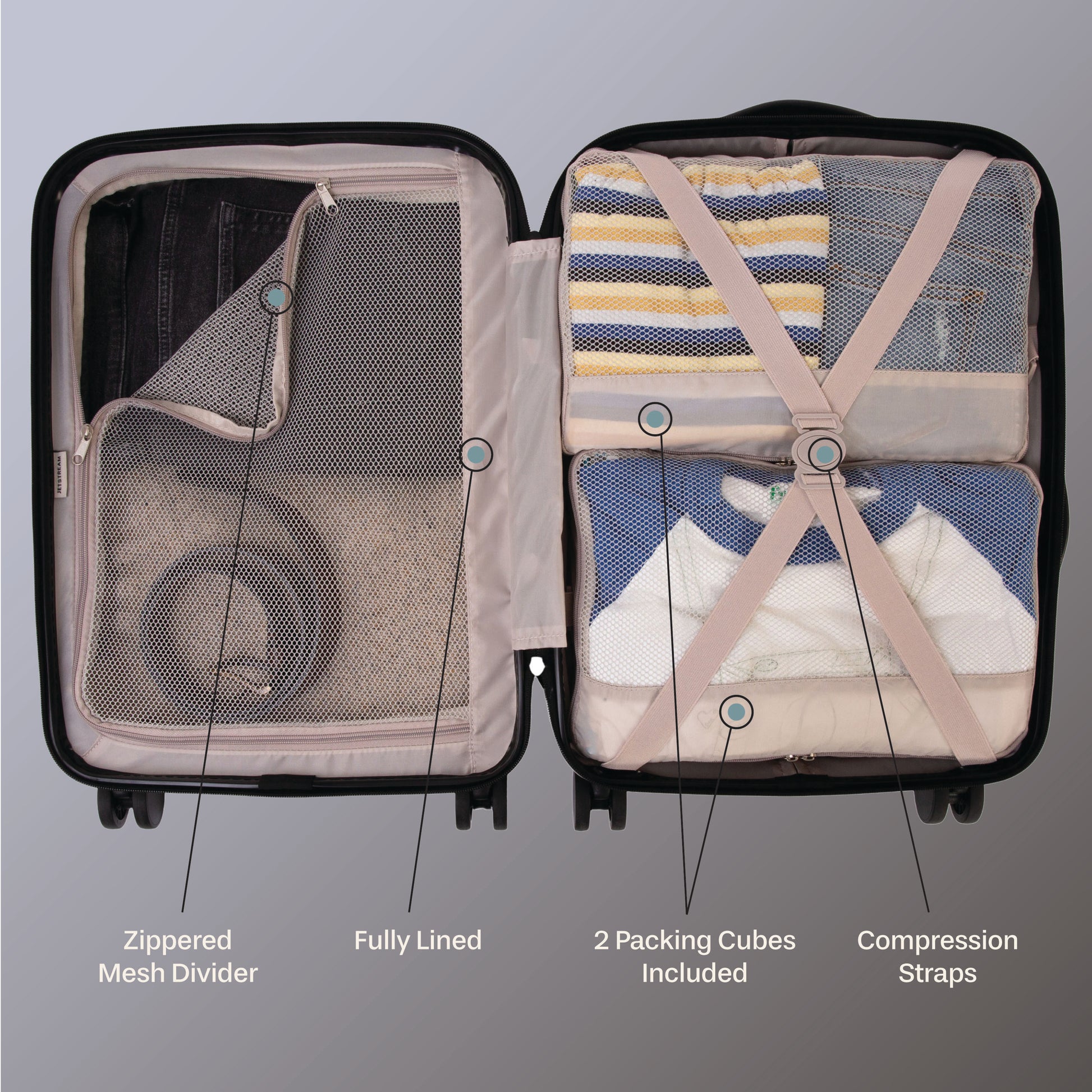 Jetstream Luggage Jetstream 3-Piece Carry-On Luggage & Packing Cube Set