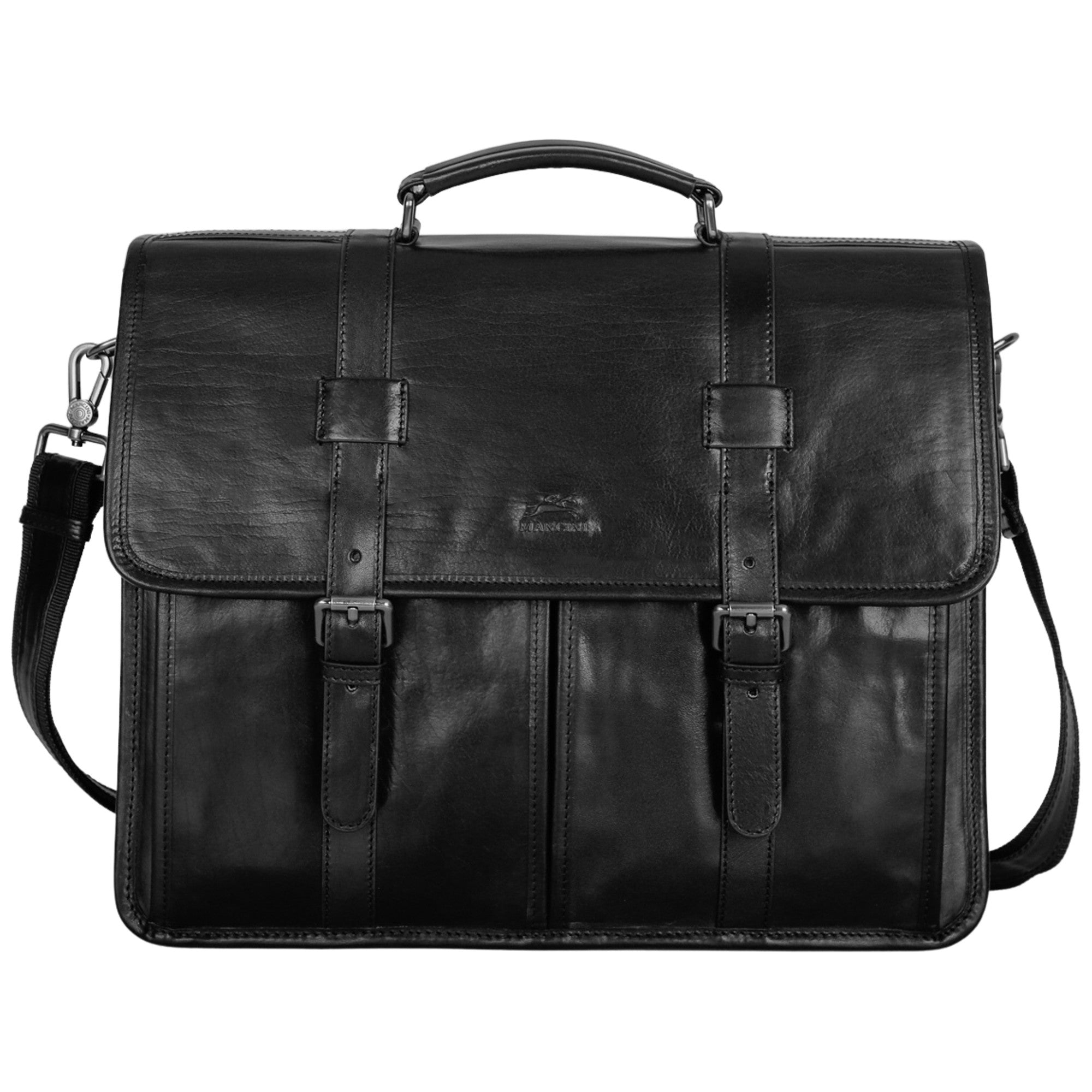 Mancini Briefcases Black Mancini Pelle D’oro Double Compartment 15.6” Laptop / Tablet Briefcase
