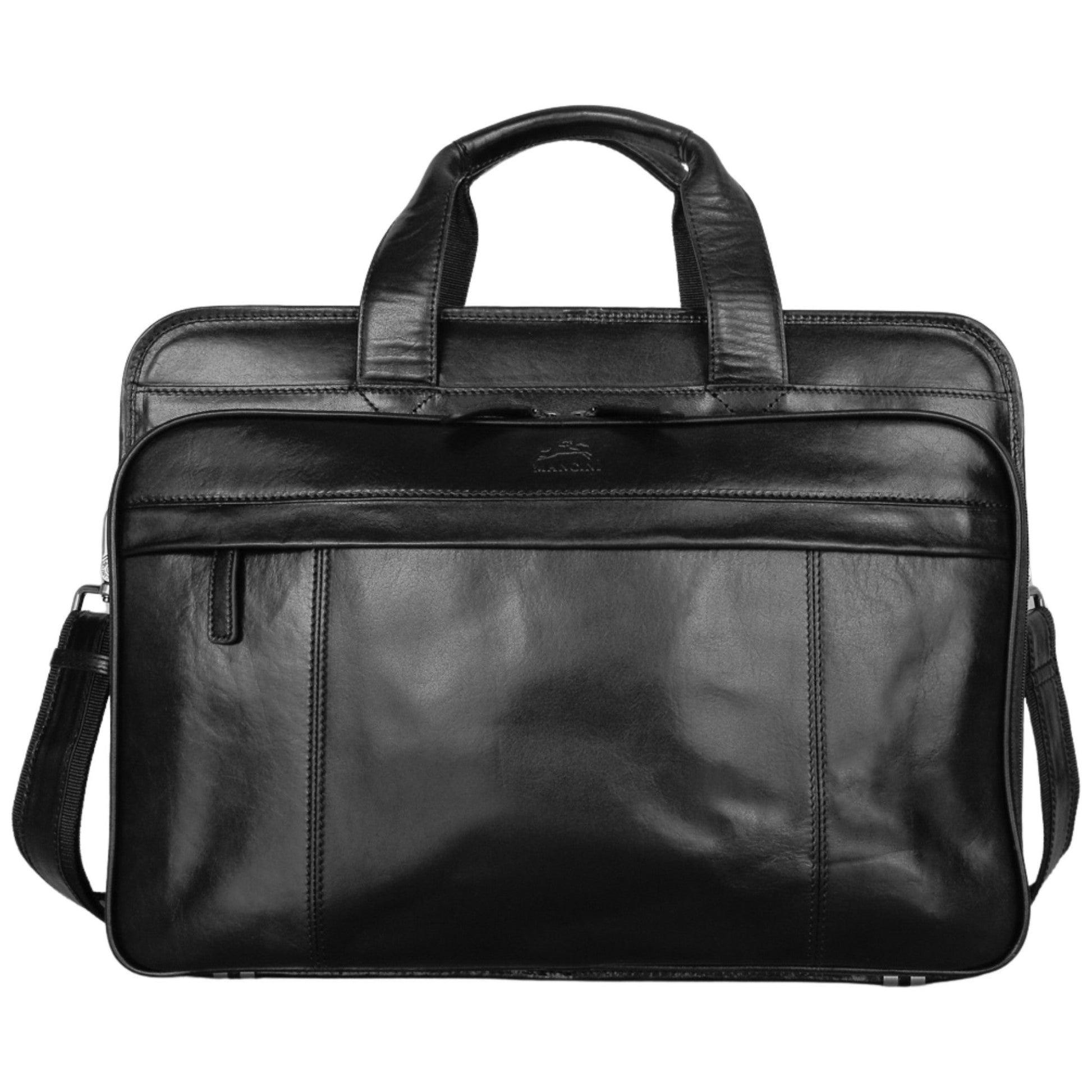 Mancini Briefcases Black Mancini Pelle D’oro Double Compartment Top Zipper 15.6” Laptop / Tablet Briefcase