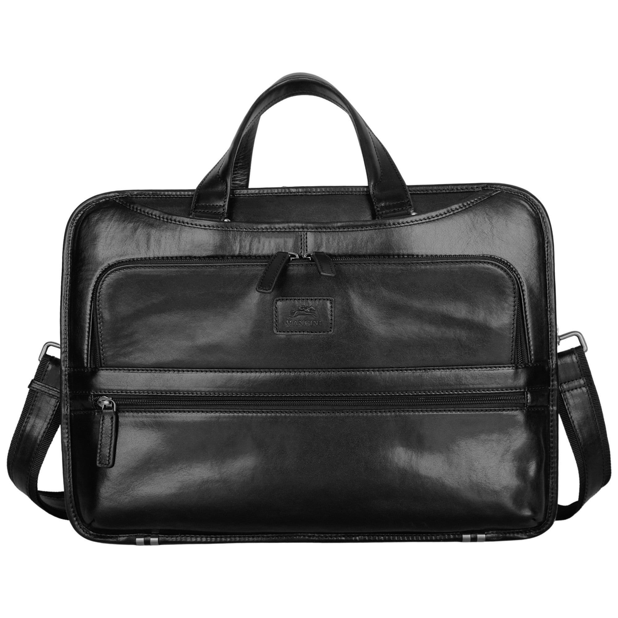 Mancini Briefcases Black Mancini Pelle D’oro Triple Compartment 15.6” Laptop / Tablet Briefcase