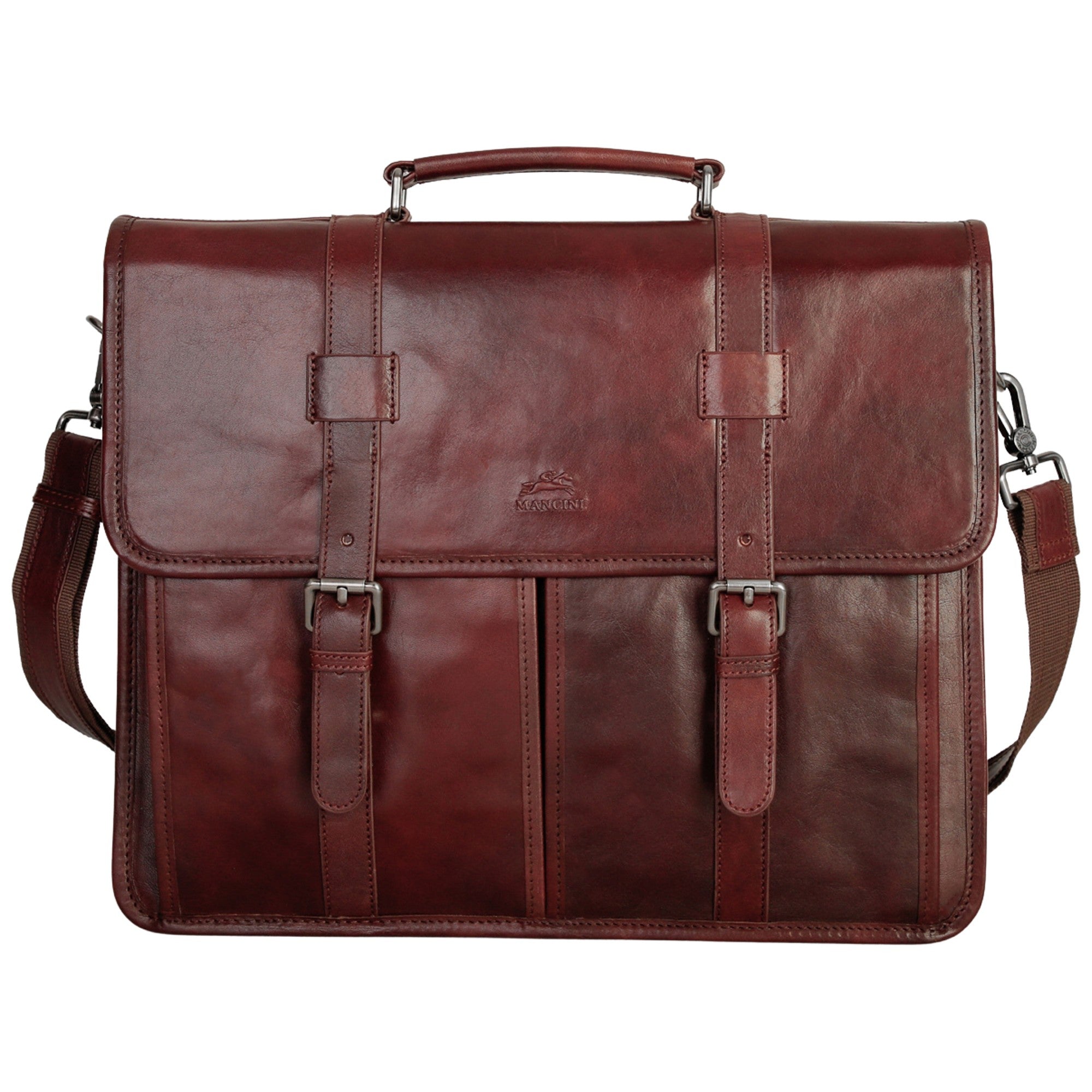 Mancini Briefcases Brown Mancini Pelle D’oro Double Compartment 15.6” Laptop / Tablet Briefcase