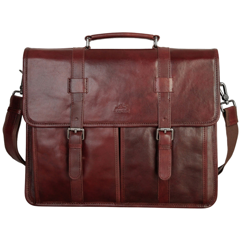 Mancini Briefcases Brown Mancini Pelle D’oro Double Compartment 15.6” Laptop / Tablet Briefcase