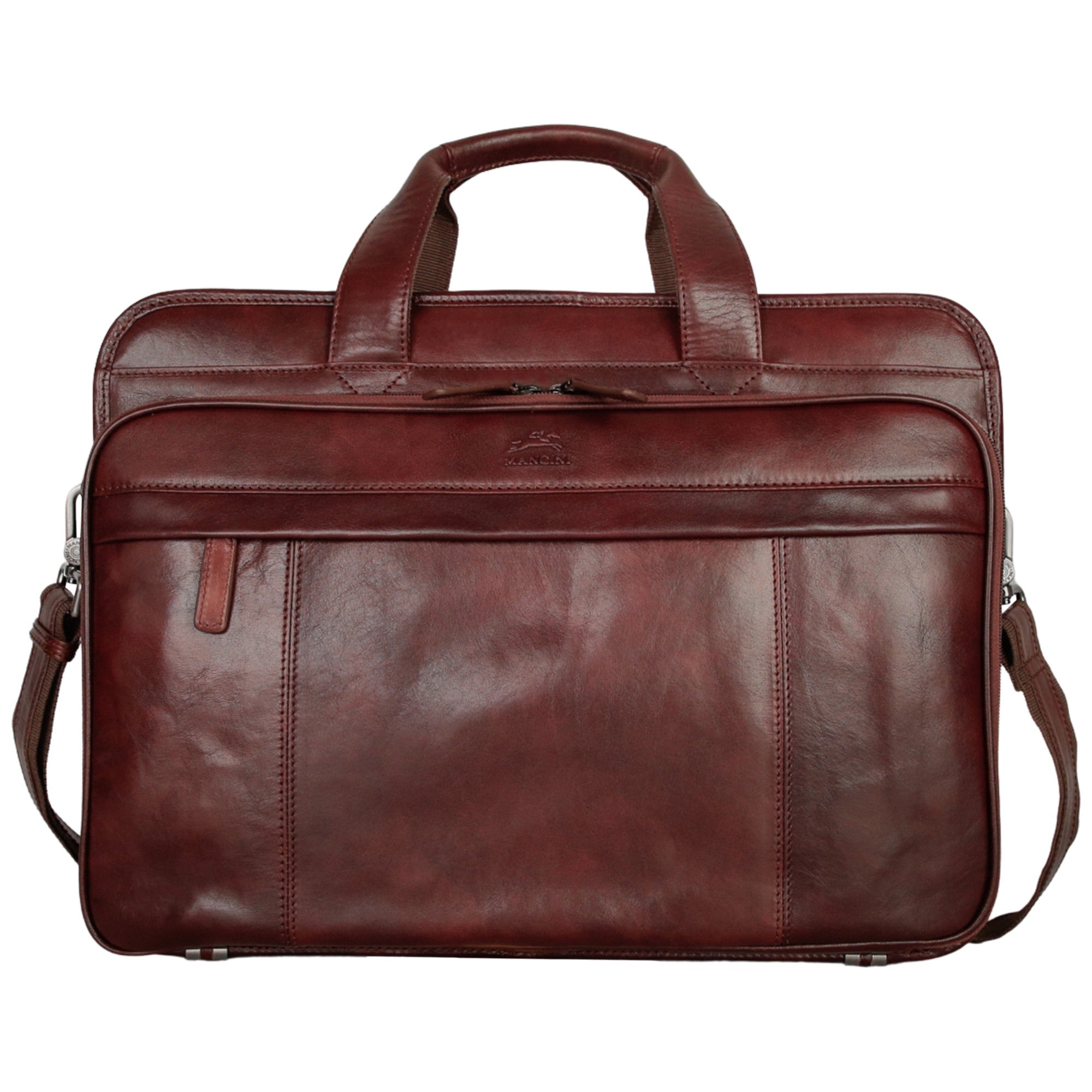 Mancini Briefcases Brown Mancini Pelle D’oro Double Compartment Top Zipper 15.6” Laptop / Tablet Briefcase