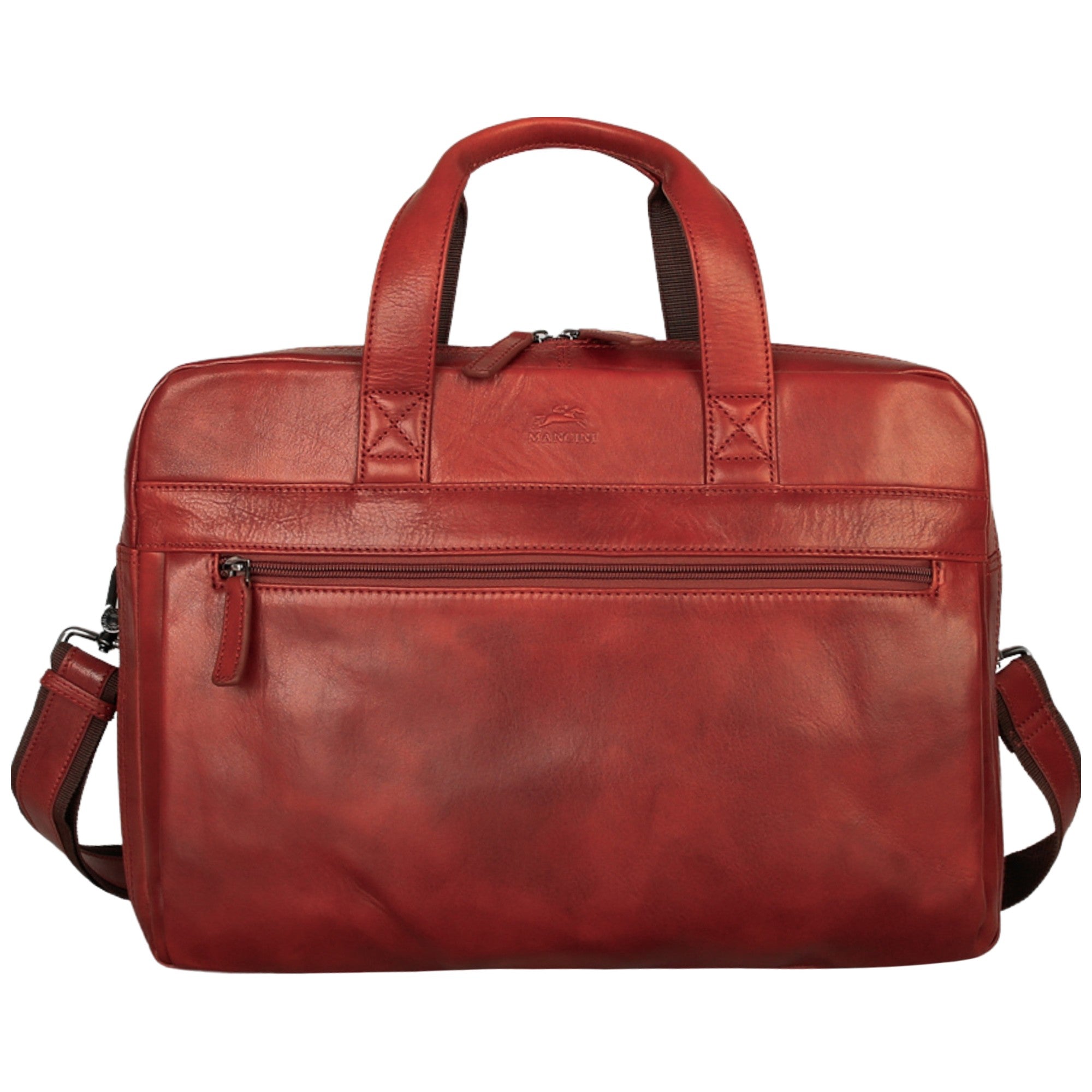 Mancini Briefcases Cognac Mancini Pelle D’oro Double Compartment 15.6” Laptop and Tablet Briefcase