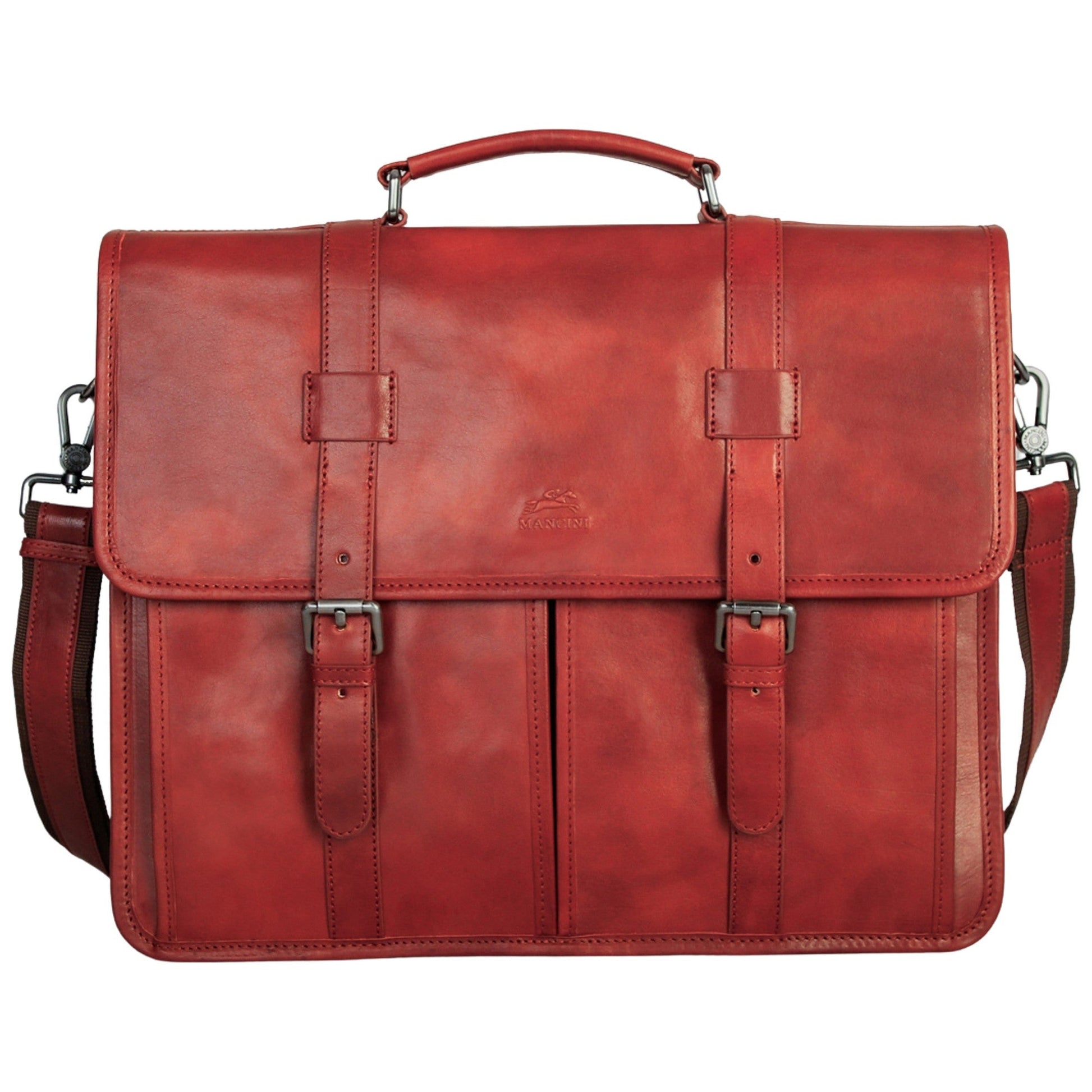 Mancini Briefcases Cognac Mancini Pelle D’oro Double Compartment 15.6” Laptop / Tablet Briefcase
