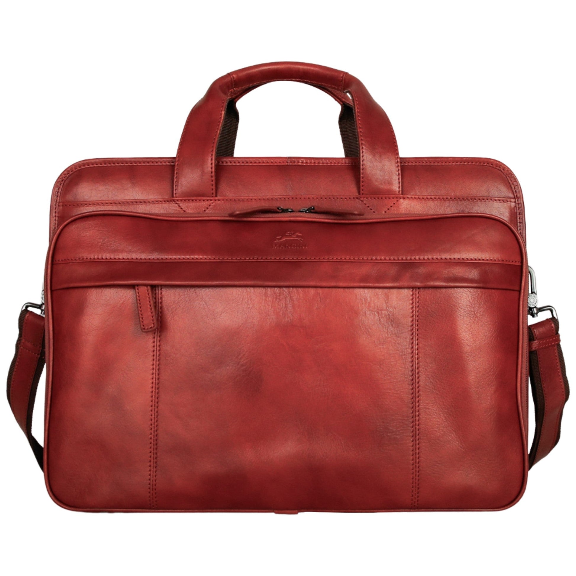 Mancini Briefcases Cognac Mancini Pelle D’oro Double Compartment Top Zipper 15.6” Laptop / Tablet Briefcase