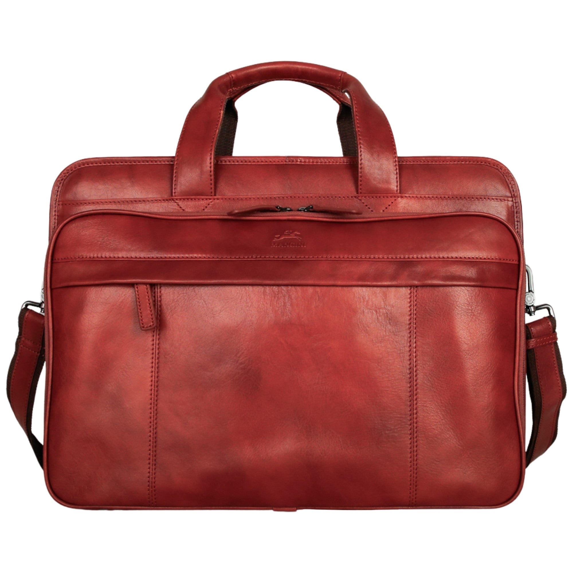 Mancini Briefcases Cognac Mancini Pelle D’oro Double Compartment Top Zipper 15.6” Laptop / Tablet Briefcase
