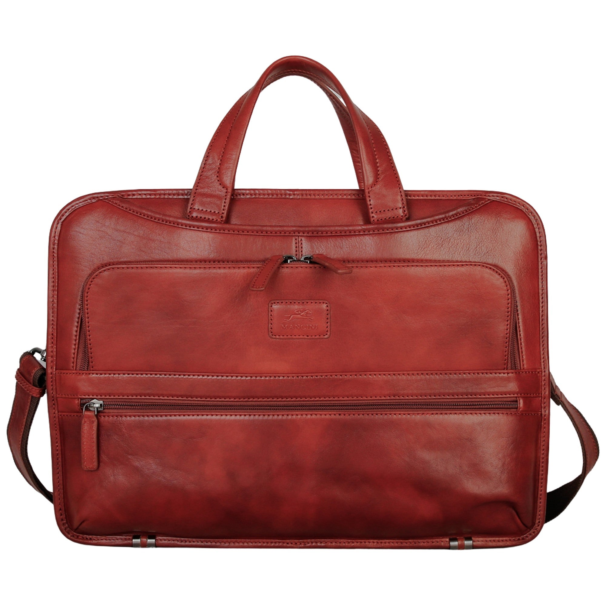 Mancini Briefcases Cognac Mancini Pelle D’oro Triple Compartment 15.6” Laptop / Tablet Briefcase