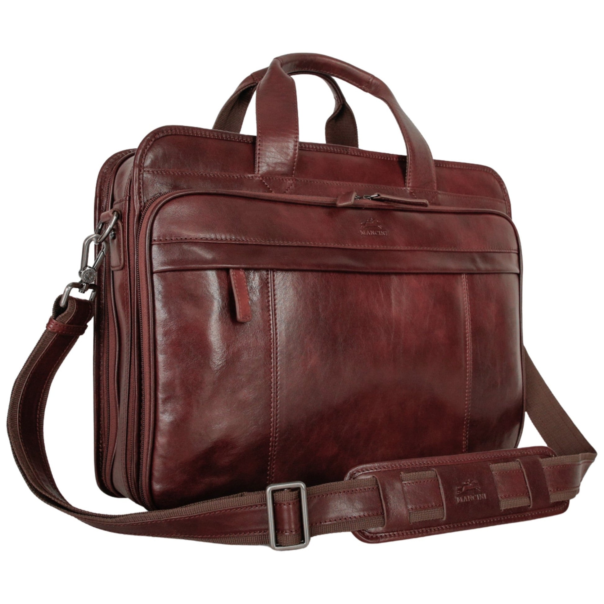 Mancini Briefcases Mancini Pelle D’oro Double Compartment Top Zipper 15.6” Laptop / Tablet Briefcase