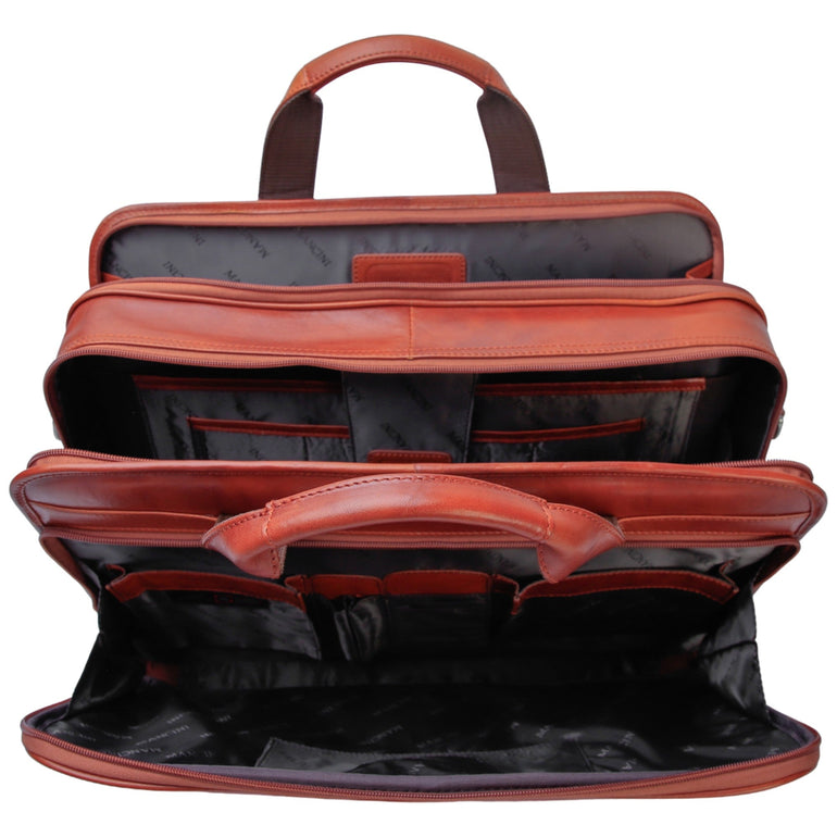 Mancini Briefcases Mancini Pelle D’oro Double Compartment Top Zipper 15.6” Laptop / Tablet Briefcase
