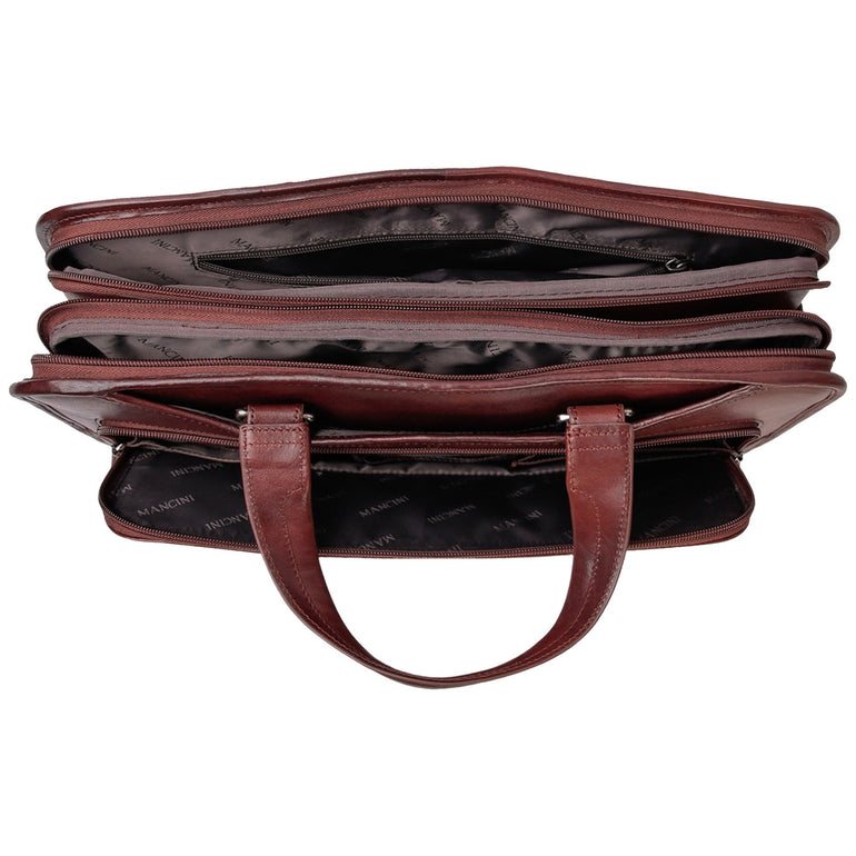 Mancini Briefcases Mancini Pelle D’oro Triple Compartment 15.6” Laptop / Tablet Briefcase