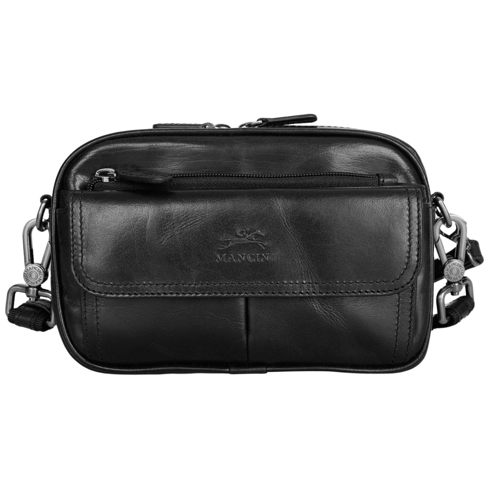 Mancini Handbags Black Mancini Buffalo Unisex Bag with Zippered Organizer Pocket