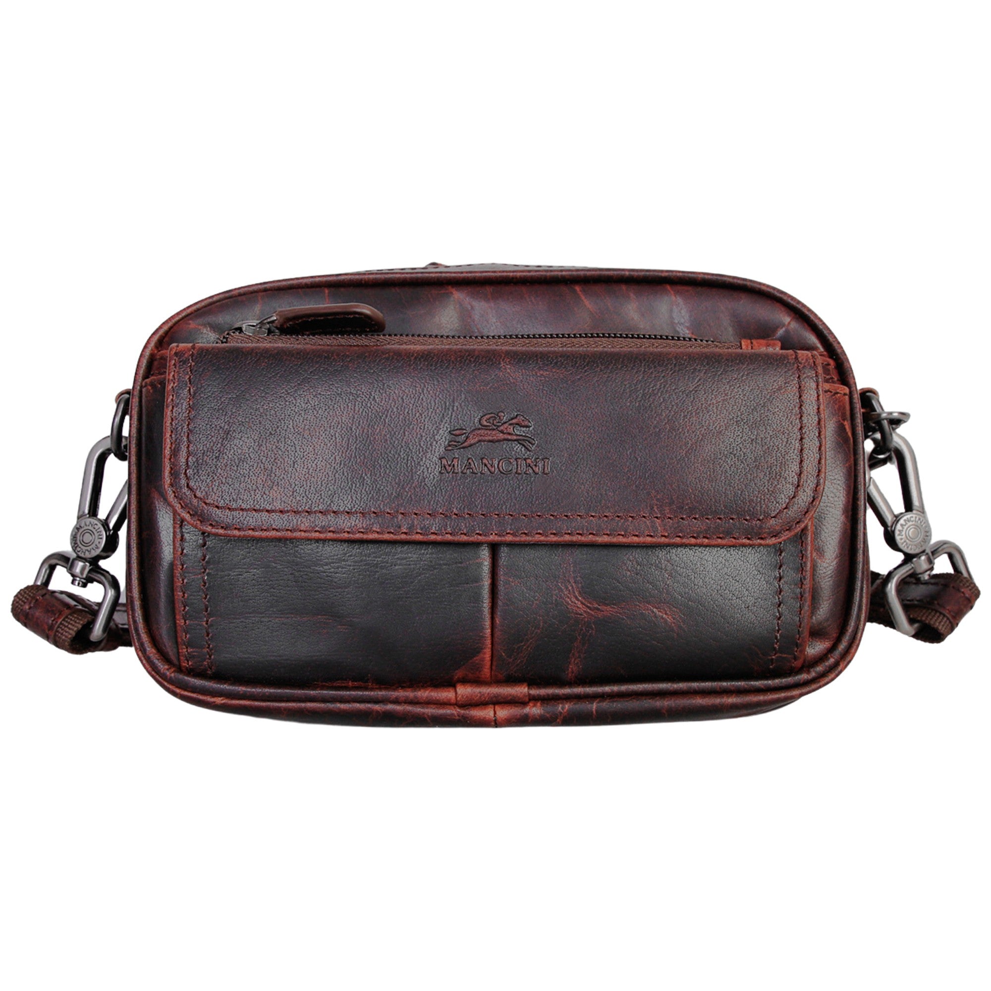 Mancini Handbags Brown Mancini Buffalo Unisex Bag with Zippered Organizer Pocket