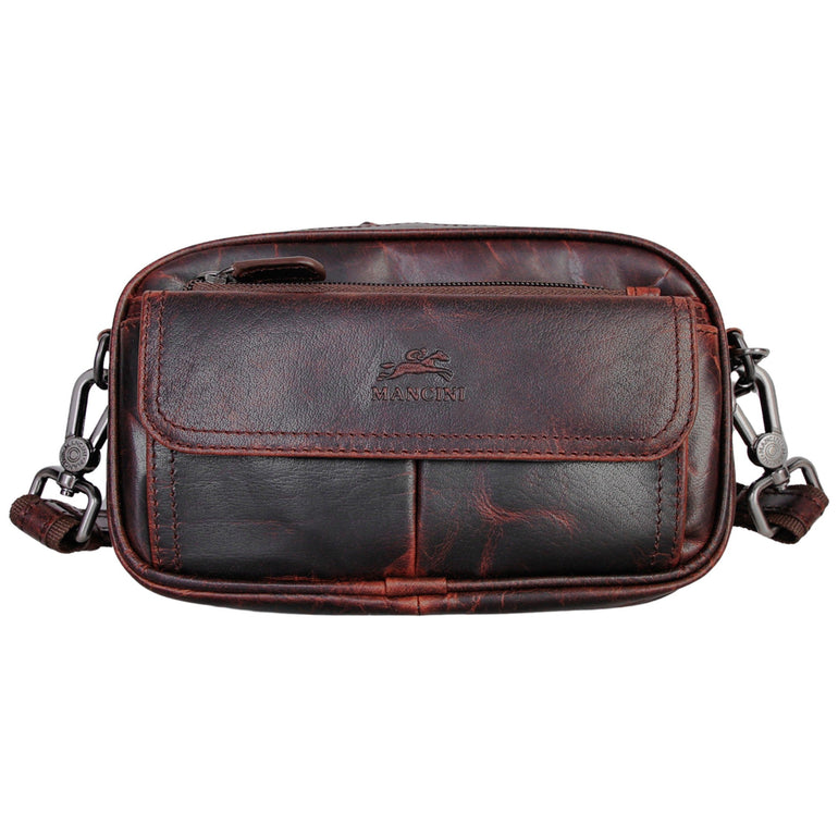 Mancini Handbags Brown Mancini Buffalo Unisex Bag with Zippered Organizer Pocket