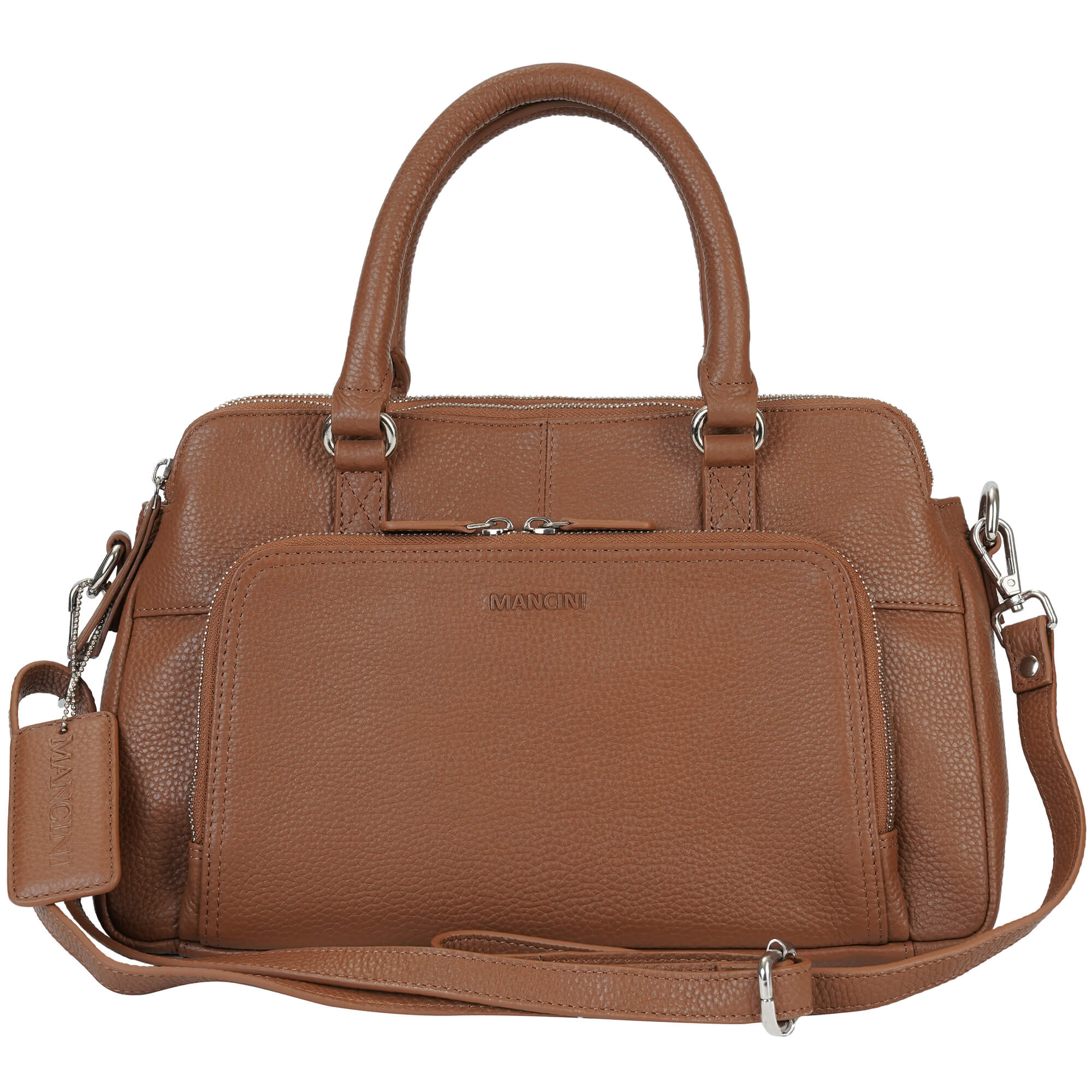 Mancini Handbags Camel Mancini Pebbled Jennifer Leather Satchel Bag
