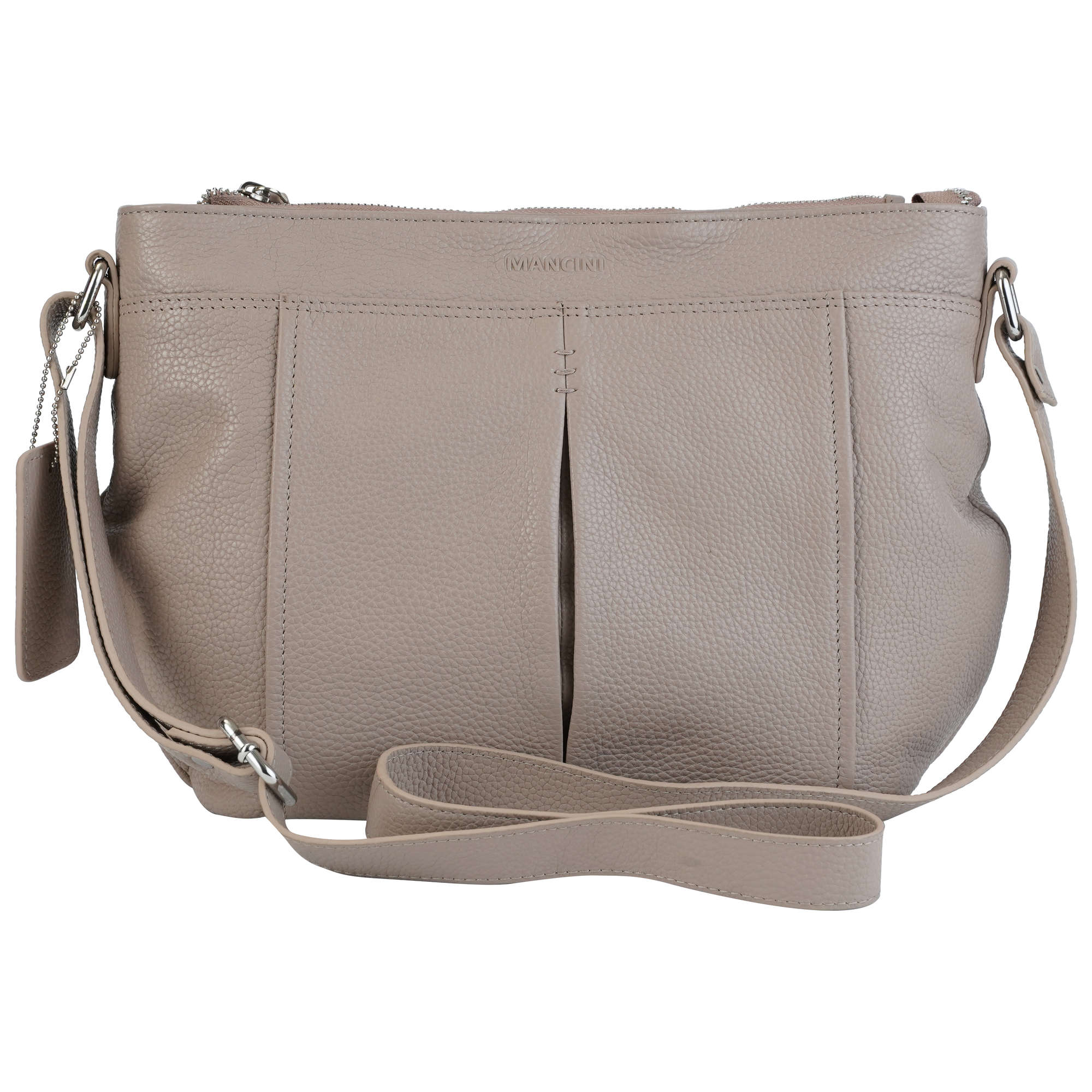 Mancini Handbags Champagne Mancini Pebbled Scarlet Leather Crossbody Hobo Bag