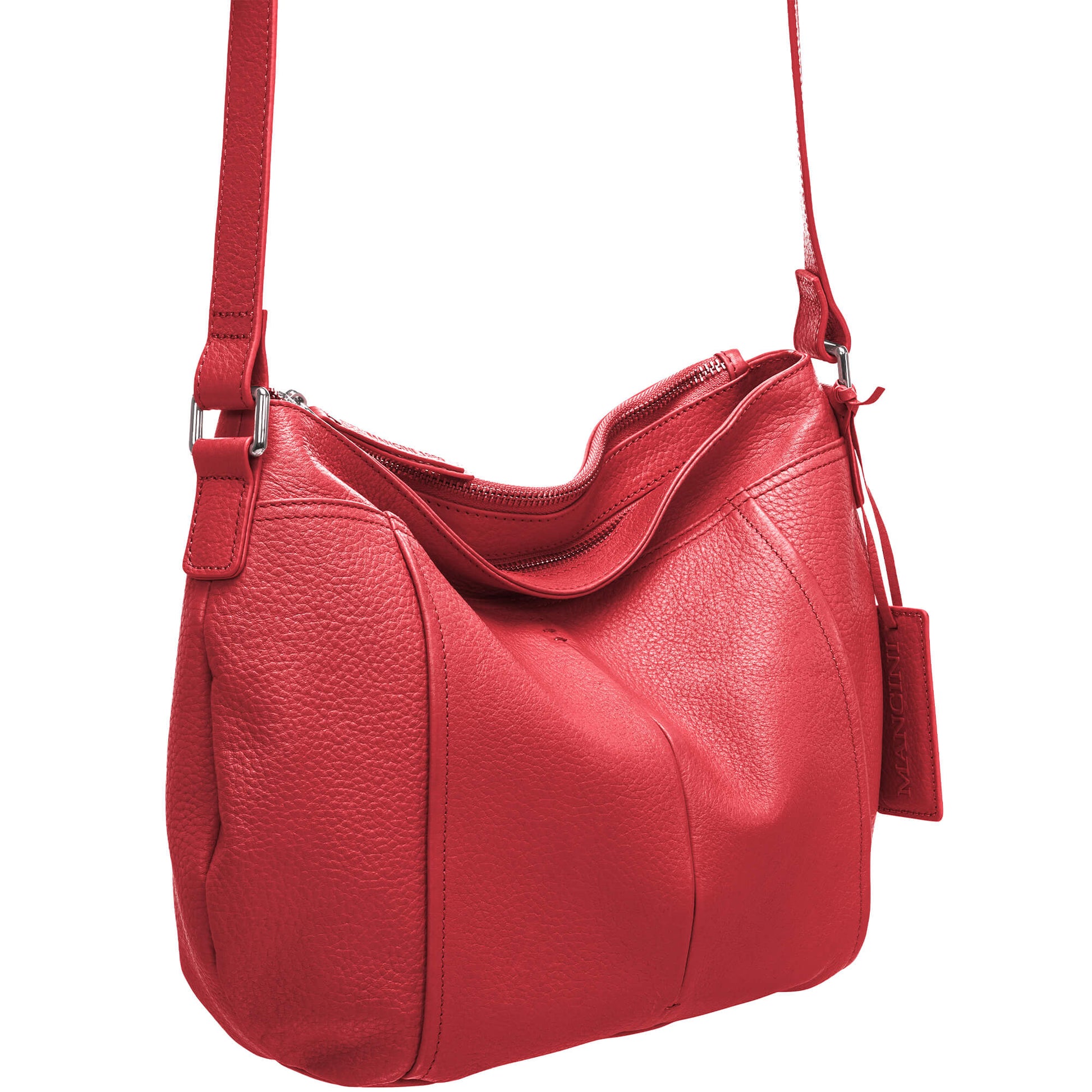 Mancini Handbags Mancini Pebbled Scarlet Leather Crossbody Hobo Bag