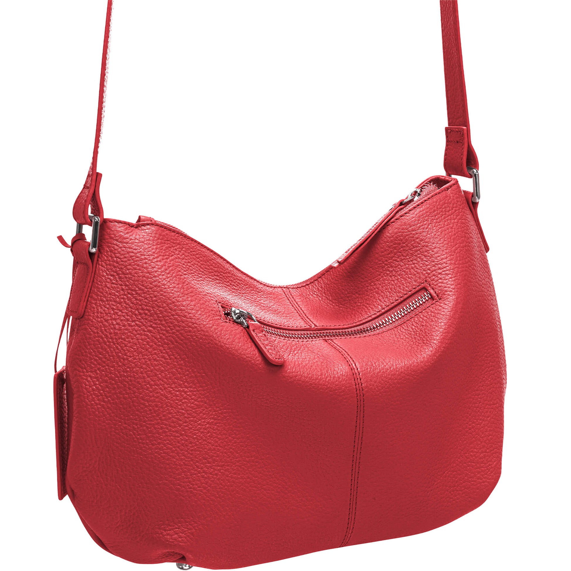 Mancini Handbags Mancini Pebbled Scarlet Leather Crossbody Hobo Bag