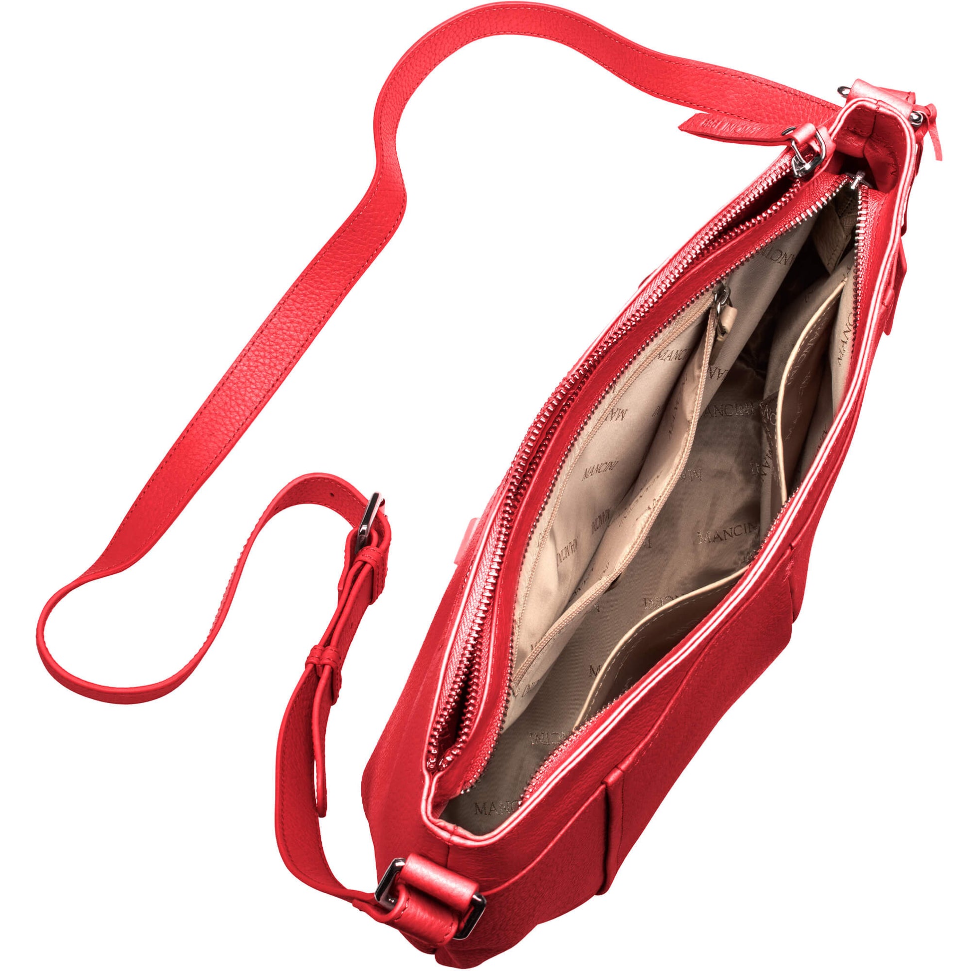 Mancini Handbags Mancini Pebbled Scarlet Leather Crossbody Hobo Bag