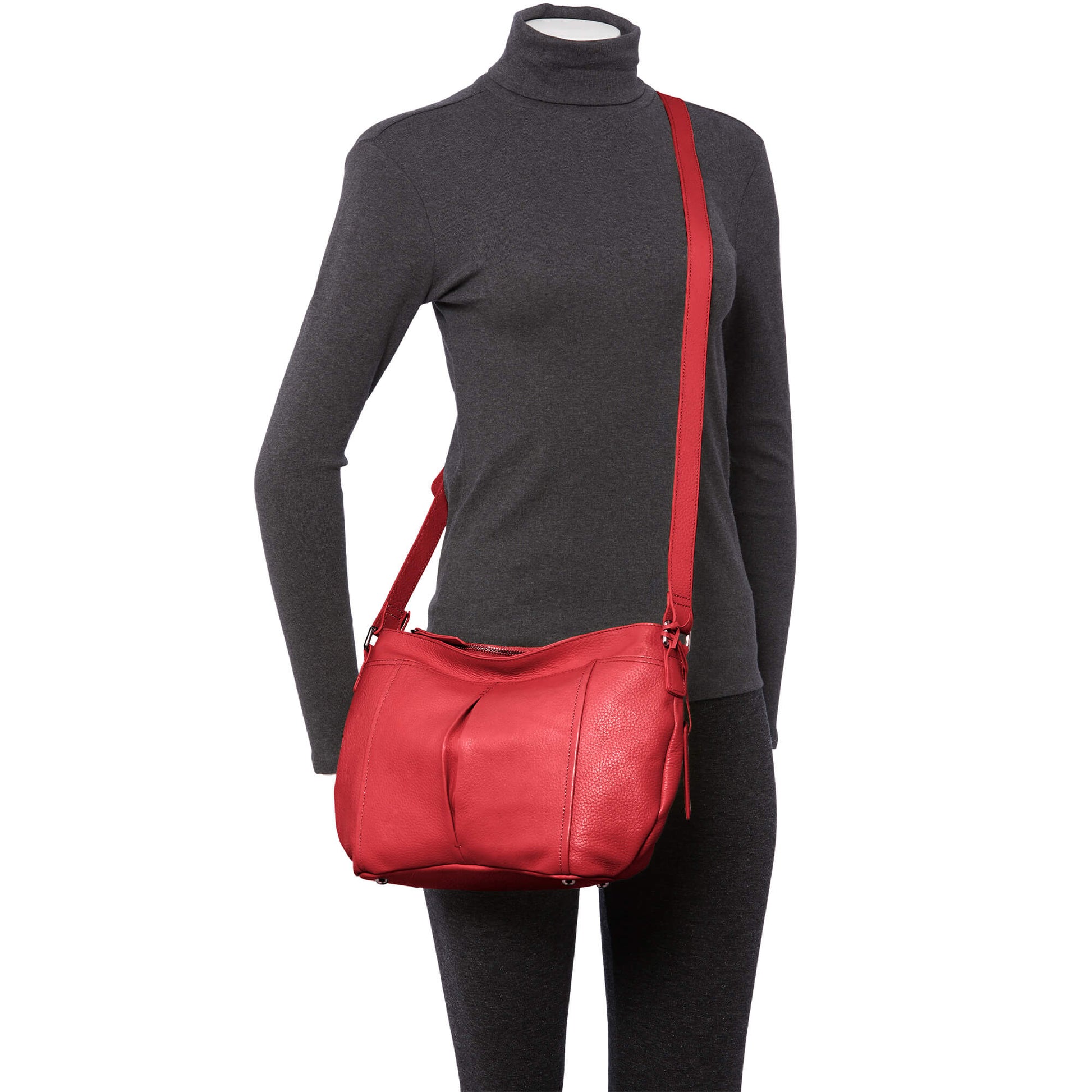 Mancini Handbags Mancini Pebbled Scarlet Leather Crossbody Hobo Bag