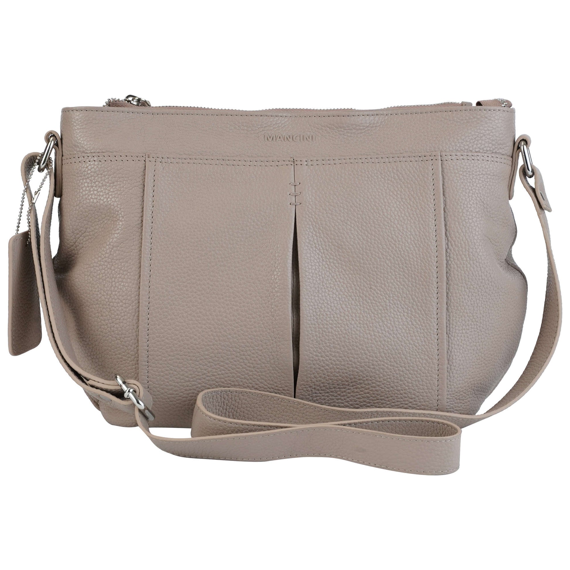 Mancini Handbags Mushroom Mancini Pebbled Scarlet Leather Crossbody Hobo Bag