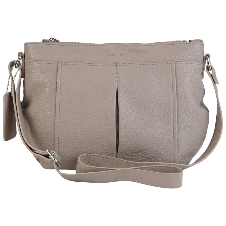 Mancini Handbags Mushroom Mancini Pebbled Scarlet Leather Crossbody Hobo Bag