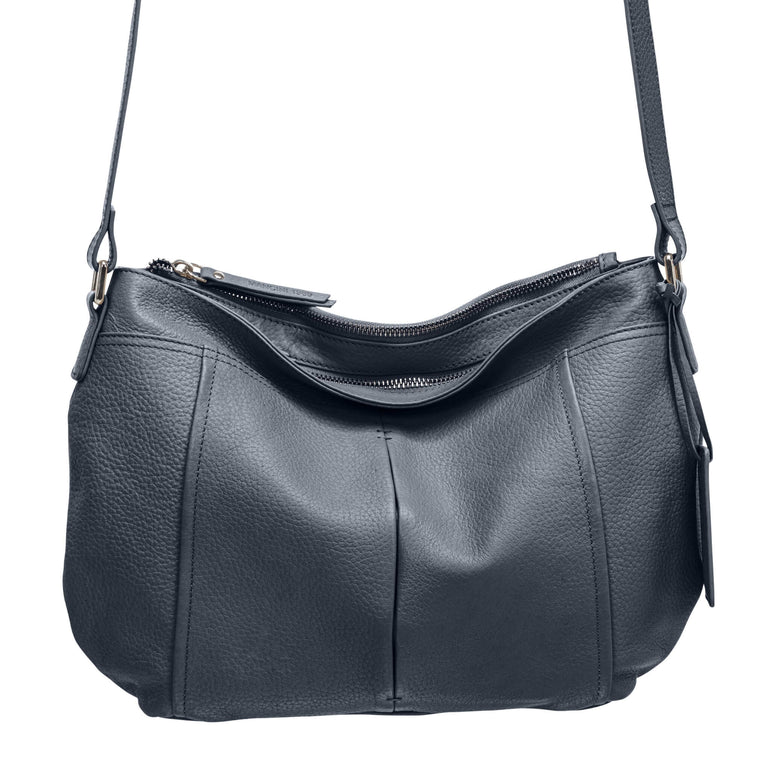 Mancini Handbags Navy Mancini Pebbled Scarlet Leather Crossbody Hobo Bag